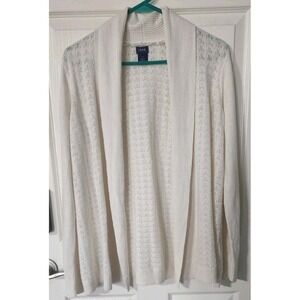 Izod Womens White Swiss Dot Eyelet Cardigan Sweater, Small